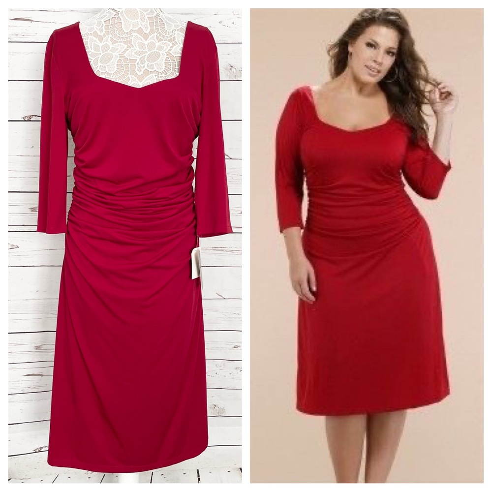 Kiyonna Red Ruched Dress size 0X NWT